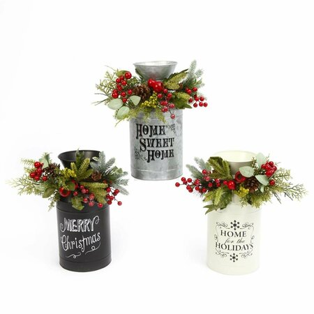 THE GERSON COMPANIES Gerson  Assorted Milk Can with Floral Accent Indoor Christmas Decor, 3PK 9070337